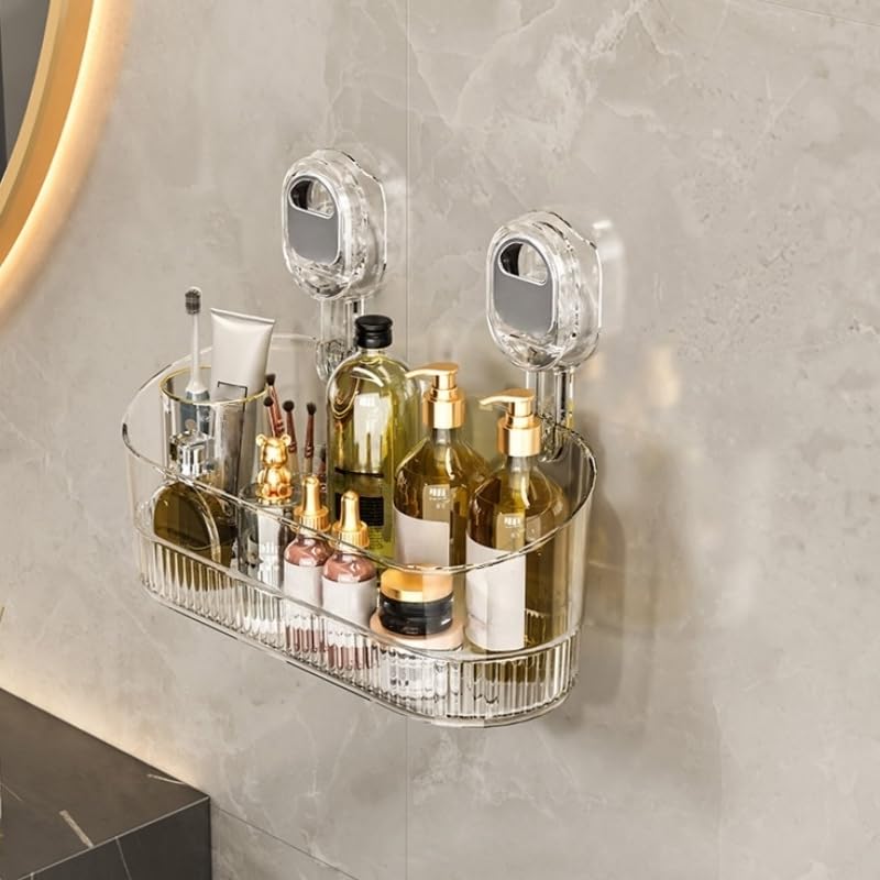 No-Drill Bathroom Suction Storage Box Shelf Rack Shower Caddy Suction Cup Wall Mount Organizer with Drain Holes shower