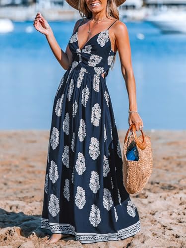 Image of CUPSHE Women's Maxi Dress Floral Print Twisted V Neck Sleeveless Long Dress Summer Casual Dress