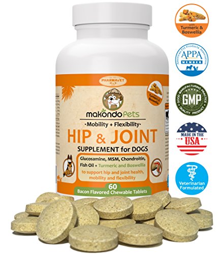 Makondo Pets Hip and Joint Supplement with Glucosamine for Dogs, Turmeric, Chondroitin, MSM