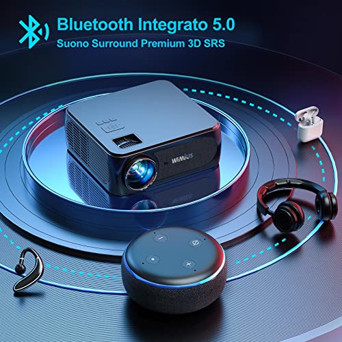 Videoproiettore 5G WiFi Bluetooth, 28000 Lumen Proiettore Full HD 1080P WiMiUS Proiettori 4K Supporto 4P/4D Correzione Trapezoidale Proiettore 350'' Home Cinema per PPT, iOS, Android,PS5