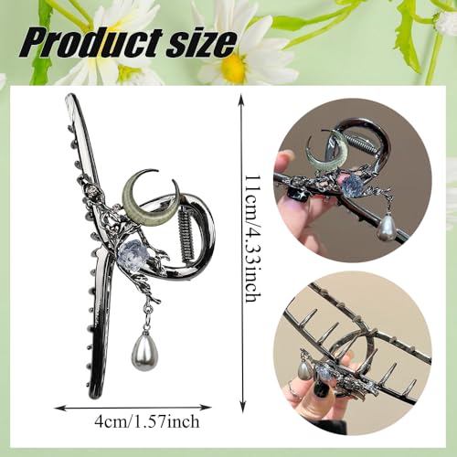 Pinza para cabello con flor y diseño de encanto lunar negro miniatura 2