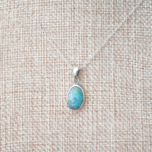 Natural Turquoise Pendant Necklace, 925 Silver Sterling Authentic Turquoise Stone (Oval Turquoise) #TOP1