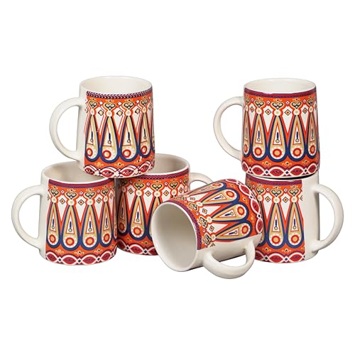 Image of miah decor Ceramic Tea Coffee Cups Set Matte Printed Small Chai Mug Drinkware Microwave Safe for Home & Restaurant-300 ml (MD-751)