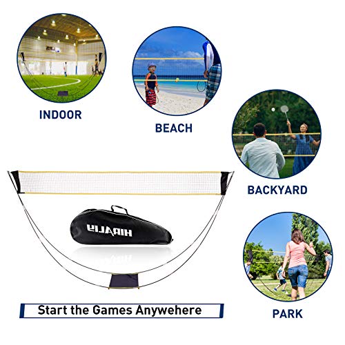 Hiraliy Complete Badminton Set, Badminton Rackets Set Of 4 For Outdoor Backyard Games, Includes 1 Portable Badminton Net, 4 Rackets, 12 Plastic Shuttlecocks, 4 Replacement Grip Tapes And 1 Carry Bag #TOP4