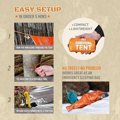 Monterra Emergency Tent, 2 Person Survival Shelter, Thermal Mylar, Waterproof, Outdoor Camping Gear and Equipment, Survival Kits, Compact Bivvy Tarp, Includes Paracord and Accessories. - Image 5