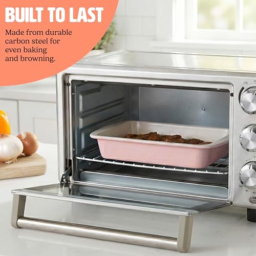 Image of Tasty Nonstick Toaster Oven Baking Set Includes Cake Pan, Oven Tray, Rack, Carbon Steel Bakeware, 3-Piece Set, Pink (Pack of 6)