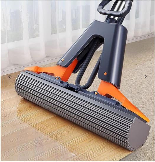 PVA Sponge Mop, Adjustable Handle & Super Absorbent Sponge for Wet and Dry Cleaning, Self-Wringing Mop with 12.9in Head, Removable & Reusable Roller for Effortless Home Floor Cleaning