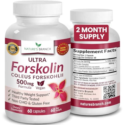Forskolin Supplement for Weight Management - 500mg Coleus Forskohlii Extract for Men & Women Maximum Strength for Heart Health Vegan Non-GMO Capsules 60 Count (2 Month Supply)