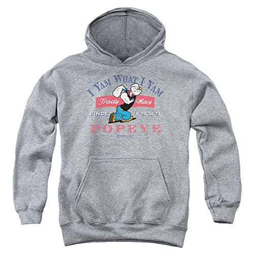 Popeye I Yam What I Yam Unisex Youth Pull-Over Hoodie for Boys and Girls, X-Large Athletic Heather