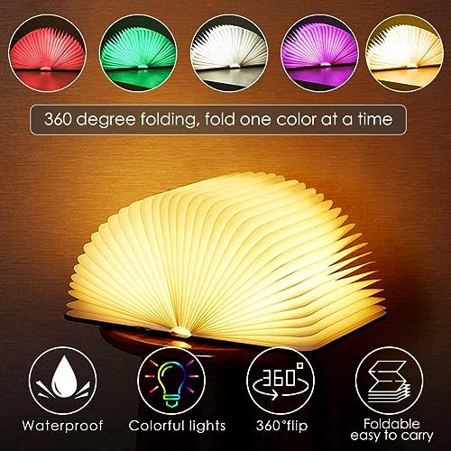 Image of Maharsh Wooden Book Light,Novelty Folding Book Lamp, Folding Night Light,USB Rechargeable Wooden Table Lamp,Magnetic Design- Creative Gift Home Office Decor for Family Girlfriend