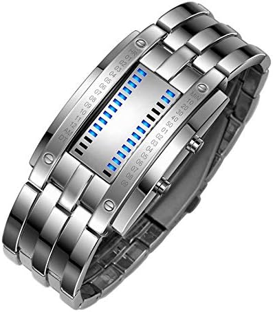 Miniatura 3 de Reloj rectangular de acero inoxidable para hombre, reloj LED azul, reloj clásico creativo de moda negro galvanizado, plateado, Moda casual