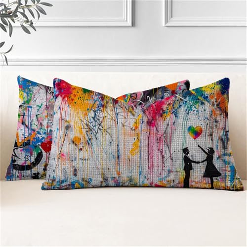 Funda Cojin 50x80, Juego de 2 Cojines Exterior Vistoso Fundas Cojines Rectangulares Pareja Funda Almohada Impermeable, Cogines Sofá con Cremallera Invisible para Sala de Estar Jardín Coche J2-35