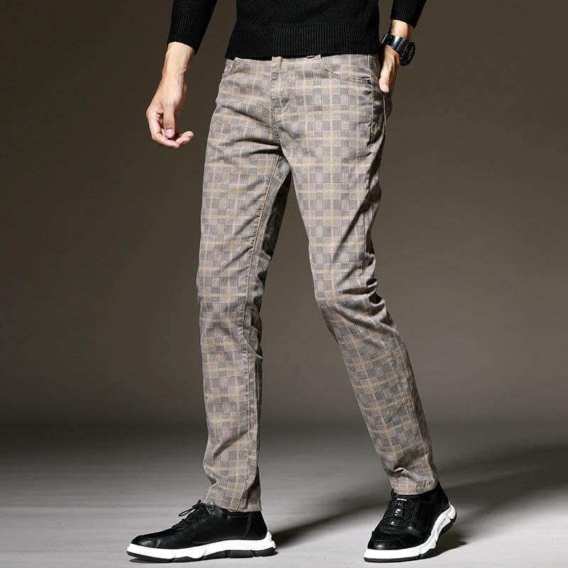 Men's Thin Straight Loose Slim Fit Business Korean Style Trendy Plaid Casual Pants4