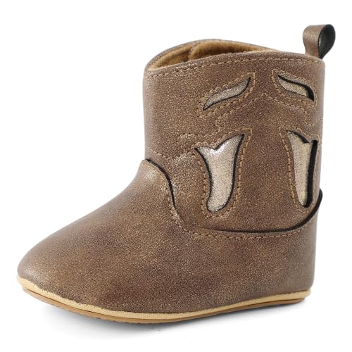 ESTAMICO Toddlers Western Cowboy Boots Non Slip Leather Ankle Booties