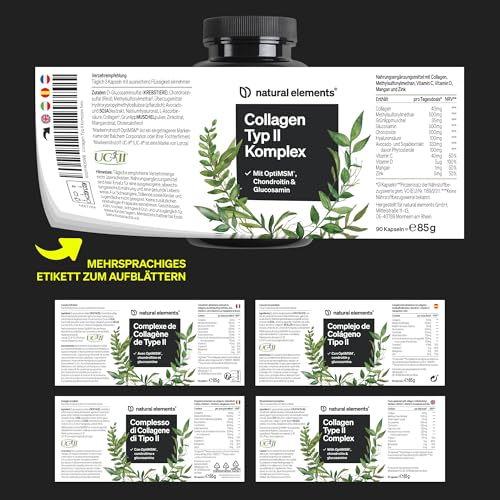 natural elements Kollagen Typ 2 Komplex – für Knochen, Gelenke & Knorpel – UC-II natürliches Collagen & OptiMSM – in Deutschland entwickelt & laborgeprüft