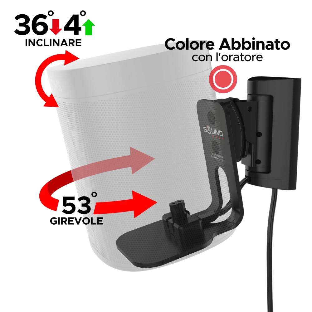Sound bass ONE, Staffa per Montaggio a Parete, Inclinabile e Girevole, Nero, Doppio, Compatibile con ONE, ONE Gen 2, ONE SL & Play:1, Installazione Semplice, Include Kit di Montaggio