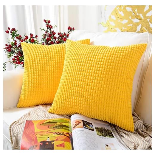 Juego de 2 Pana Suave Cuadrado Grueso Decorativa Fundas de Almohada,Poliéster Duradero Decoración para Sofá Dormitorio Coche (Amarillo, 50 x 50 cm)