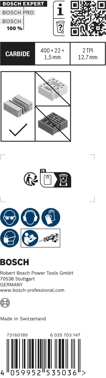 Bosch Professional 1x Lame per Seghe Universali Expert ‘Aerated ConcRete’ S 2041 HM per Calcestruzzo Aerato, Lunghezza 400 mm, Accessorio Sega Universale