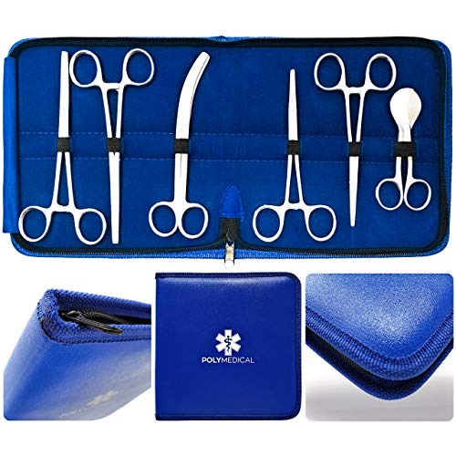 Veterinarian Student's Umbilical Cord Scissor Kit - 7 Pieces Total. High Grade Stainless Steel Instruments Perfect for Anatomy, Biology and Veterinary Students - by Poly Medical.
