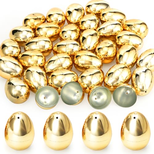 Bluelves 36 stück Goldene Ostereier Ostereier zum Befüllen Glänzende Metallische Easter Eggs 3 in Goldfarbe Befüllbare Ostereier für Ostern Themenparty Gunst Eierjagd Korb Stuffs Füllstoffe