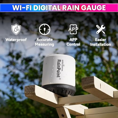 Image of amiciSense Wireless Wi-Fi Digital Rain Gauge - Accurate Rainfall Monitor with App Alerts | Real-Time Measurement, Auto-Drain Bucket | Works with RainPoint Home App and Wifi Gateway (Sold Separately)
