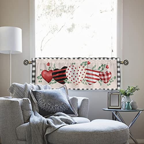Hawskgfub Valentine’s Day Polka Dots Stripe Love Hearts Kitchen Curtain Valance 54X18, Buffalo Plaid Window Topper Curtains Rod Pocket, Wedding Anniversary Home Living Room Bedroom Bathroom Decor #TOP5