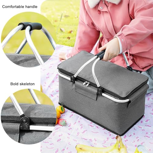 YANGUN Einkaufskorb Kühltasche, Kühlkorb Faltbar, Picknickkorb Groß, Leicht klappbar & kompakt, mit Griff Lunchtasche Thermo Tasche für Büro Camping Picknick Reisen Einkaufen
