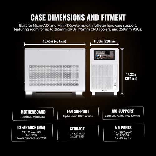 Image of Thermaltake TR200; Preinstalled 6.0 Inch LCD Screen; Micro Chassis; 1x120mm PWM Fan Included; mATX /mITX Support; 360mm Radiator Support; 365mm GPU Clearance; 5.25 inch Bay Support; Snow; CA-11L-00S6NN-01