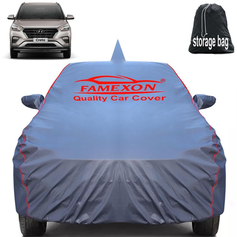 Image of Waterproof Car Body Cover Compatible for Creta Old with Mirror Pockets, Scratchproof Car Cover Red Pipein Design Dust-Proof Sun Protection (Grey) LGWP6242