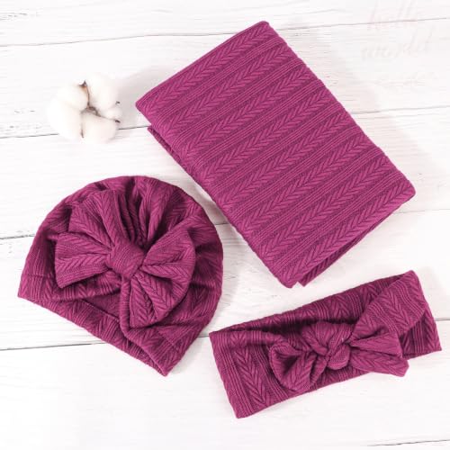 Image of BQUBO Newborn Receiving Blanket Hat Mittens Set for Baby, Unisex Baby Boys Girls Essentials, Newborn Registry Must Haves, Stroller Crib Shower Gifts