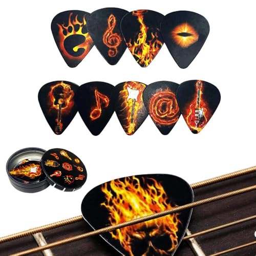 RHQFDM Ausgewähltes Gitarrenplektren-Set,0,46mm,0,71mm,0,96mm E-Gitarren-Plektrum,Plektrum für die Akustikgitarre,Personalisiertes Gitarrenplektrum,Coole Plektren für Metal-Fans,(Mit Organizerbox)