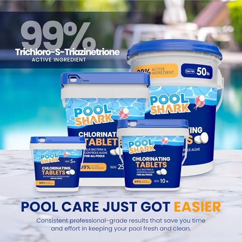 Image of Pool Shark Swimming Pool Chlorine Tablets - 3-Inch Chlorine Tablets - Slow-Dissolving 90% Active Chlorine Tabs - Pool Chemicals for Inground Pools, Above Ground Pools, Saltwater, Spa, Hot Tub (50 lbs)