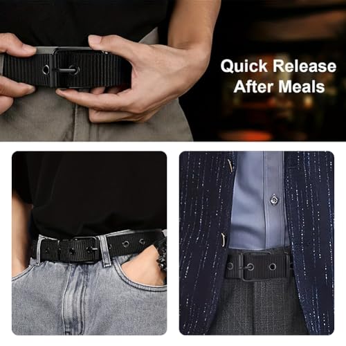 Men's Nylon Jeans Web Belts,Classic Ratchet Waistband,Stretchy Causal Belts with Black Metal Buckle4