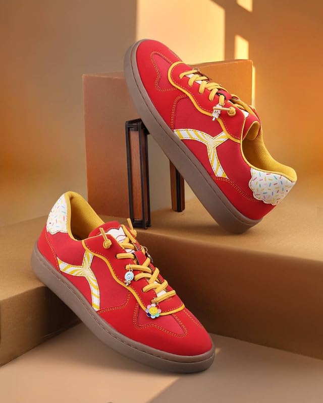 Image of Bacca Bucci Sugar Rush Women's Casual Sneakers | Lace-Up Low-Top | Mesh & Synthetic Upper | Playful Lace Charms | Grippy Rubber Cupsole | Walking