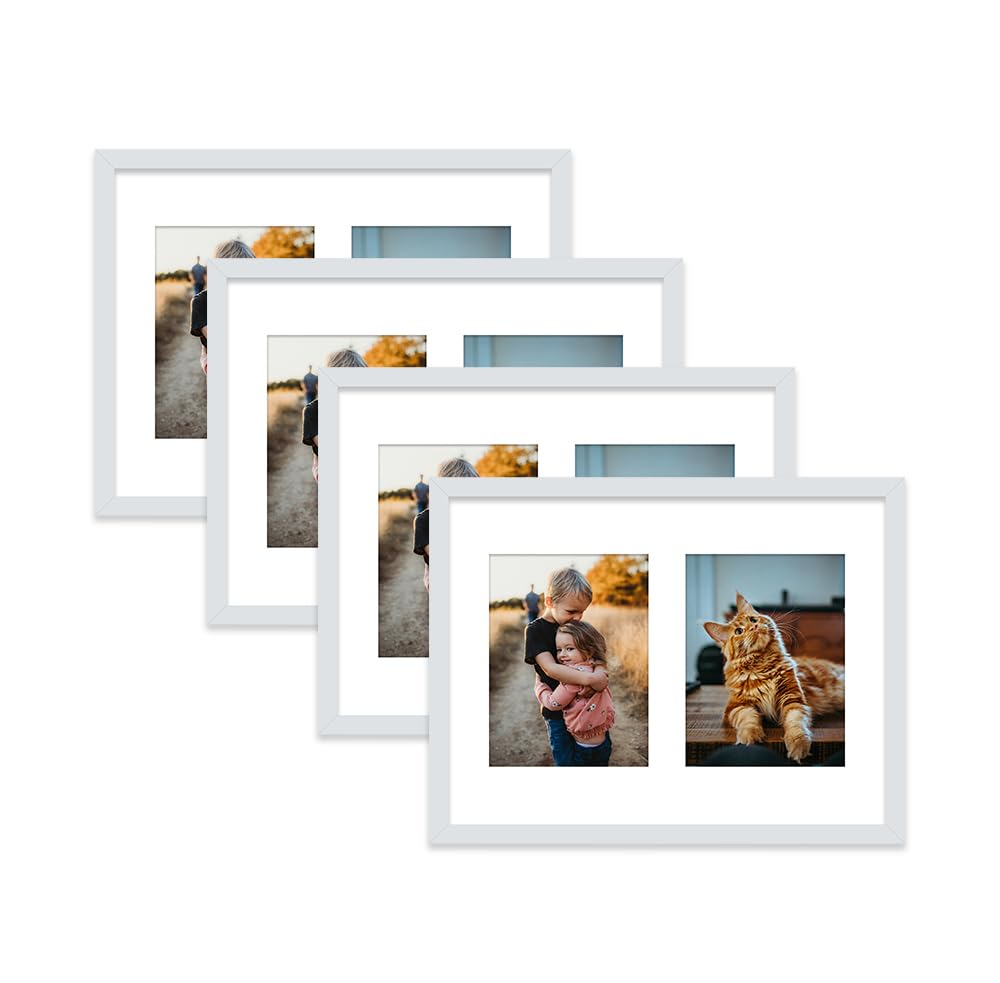 Light Grey Multi Photo Frame - Holds 2 x 8x6 Pictures, Family Collage Picture Frame for Wall Display, 16x12 Frame size, Set of 4