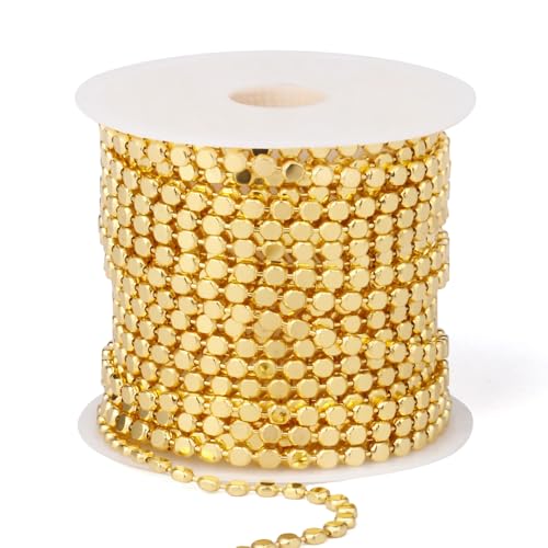 16.5FT Gold Dot Chains Roll, 2MM 18K Gold Plated Brass Flat Ball Bead Chains Spool Bulk for Jewelry Making