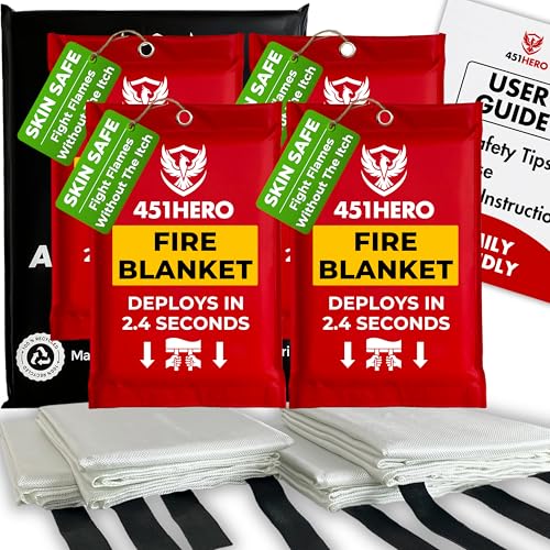451HERO Emergency Fire Blanket – 4 Pack, Triple Certified, Comfort