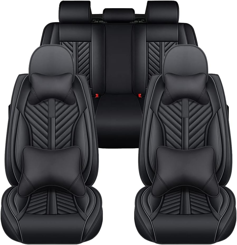 JoyRozTek Car Seat Covers For Ope1 Astra H G CC 2000-2026 (5-Seater), Universal Fit, Premium PU Leather Seat Cover Full Set, ZT08, Black
