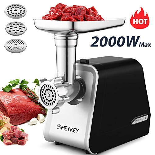 Electric Meat Grinder, Sausage Stuffer with 3 Grinding Plates and Sausage Stuffing Tubes