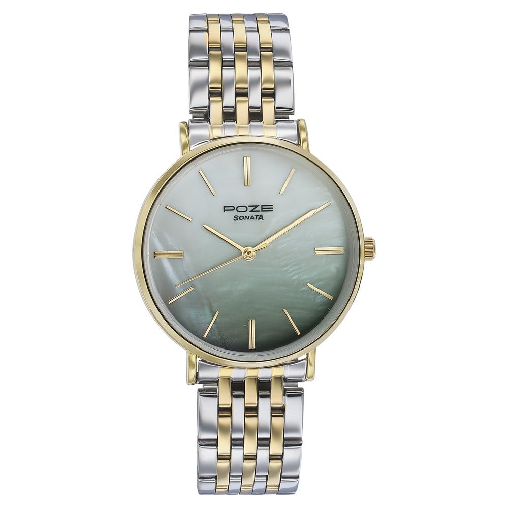 Sonata Poze Quartz Green MOP Dial Gold+Steel Metal Strap Analog Watch for Women-SP80077BM02WF-image-20