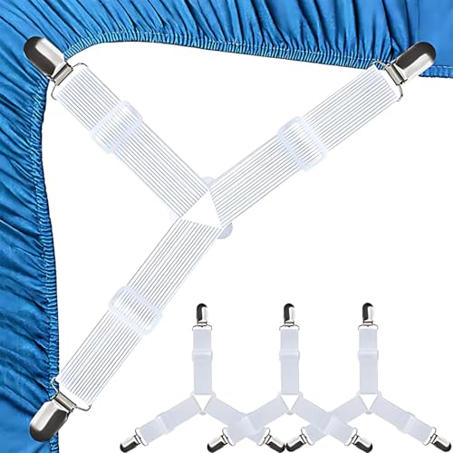 Triángulo elástico para sábanas,4PZ Sujeta Sabanas Bajeras, Correas Ajustables Sujeta Colchones, Sujeciones de Ropa de Cama para Sostener SáBanas en Lugar para Esquinas del Soporte Cama, CojíN de Sofá