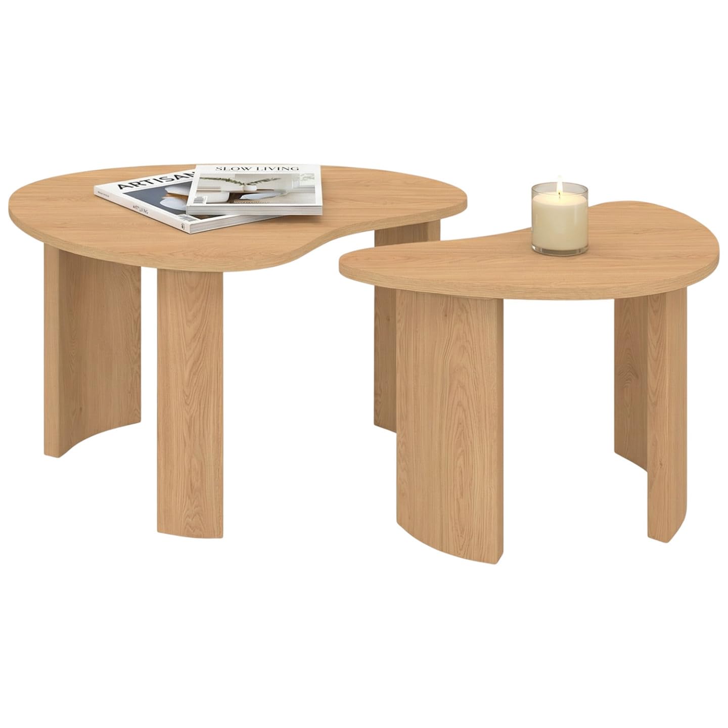 IDMarket Coline 70/50 - Mesa baja nido (2 unidades, madera de haya)