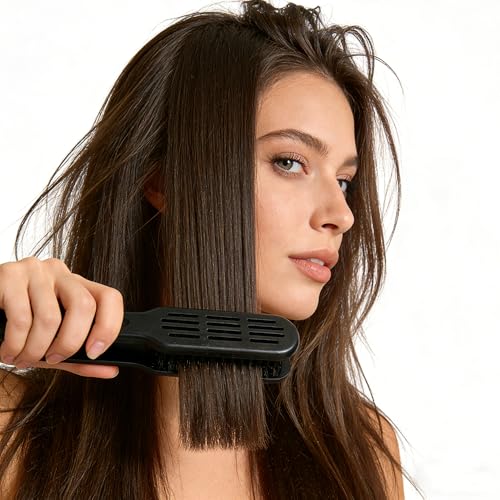 INITIAL LEAF Clamp Hair Brush Straightener Detangler Splint Comb Nylon Bristle Double Sided Straightening Brush Air Vented Flat for Wet,Dry,Fine,Thick Natural Hair