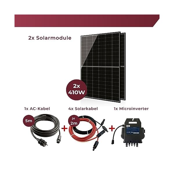 Balkonkraftwerk 820 Watt Komplettset mit 2 x 410W Mono-PERC Solarmodulen der Marke Sunova Solar, Steckdose, Wechselrichter von APsystems, 5 Meter Schukokabel, 4 x 2 Meter DC Kabel, ohne Halterung – Bild 5