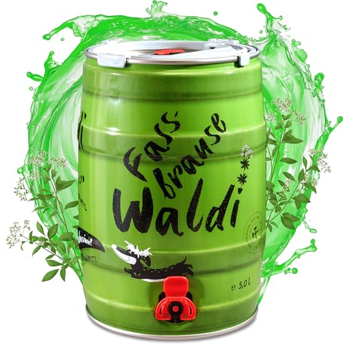 Brauerei Zwönitz Waldi Fassbrause Waldmeister 5 Liter Partyfass - Waldmeister Brause - Erfrischende Brause Limo aus Sachsen