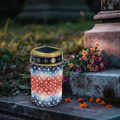 Image of Poceacles Star Pattern Red White Blue Flameless Candle Solar Powered Grave Outdoor Lights Cemetery Candle Flameless Fake LED Pillar Lights for 250th 4th of July Independence Day Decor, 6 Pcs