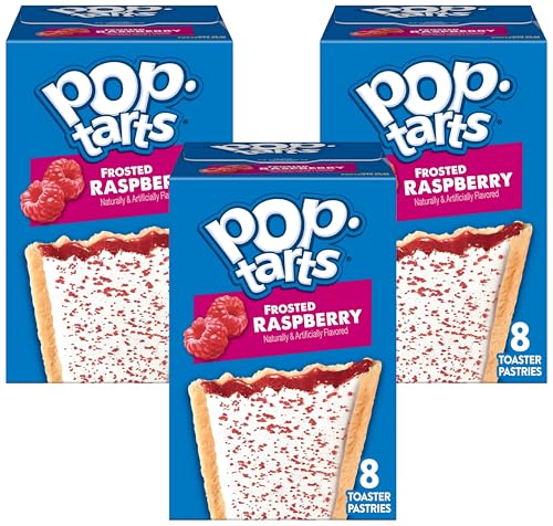 Image of Pop-Tarts Toaster Pastries, Breakfast Foods, Kids Snacks, Frosted Raspberry, 13.5oz Box (8 Pop-Tarts) (Pack of 3)