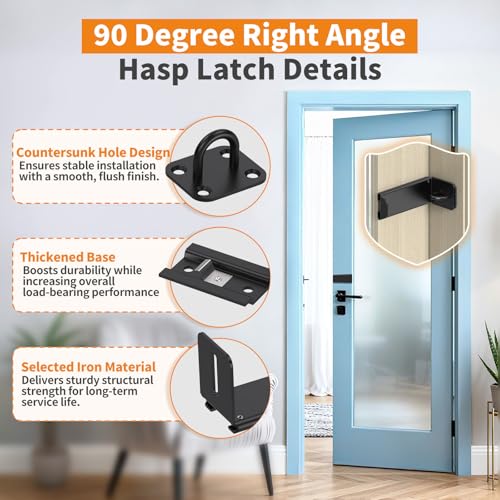 Image of 3.3 inch Sliding Barn Door Lock, 90 Corner Latch (Black-2 Pcs)
