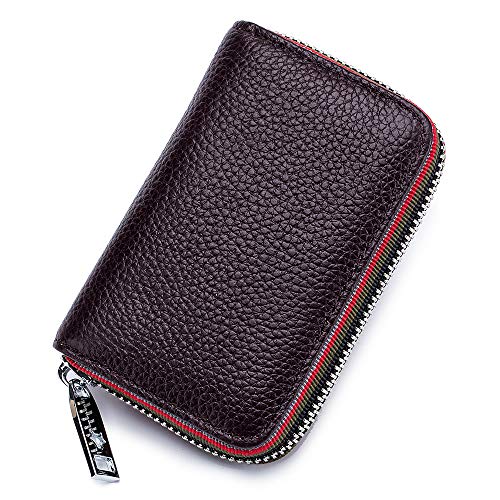 YOUNGSUN Walllet for Womens Mens RFID Blocking Leather Credit Card Wallet Organizers Holder Coin Purse Zipper Pockets (Coffee,One Size)2