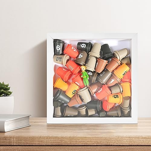 Image of Muzilife 8x8 Shadow Box Picture Frame for Wall and Tabletop Display - Deep Wood & Glass Display Rustic Case Ready to Hang Memorabilia, Pins, Awards, Medals, Wedding, Tickets, and Photos, White